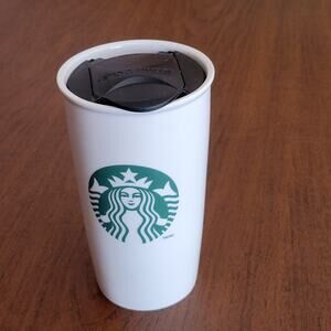 Starbucks 2011 Ceramic Travel 12 Oz Cup Mug Tumbler Mermaid Logo Grip Bottom